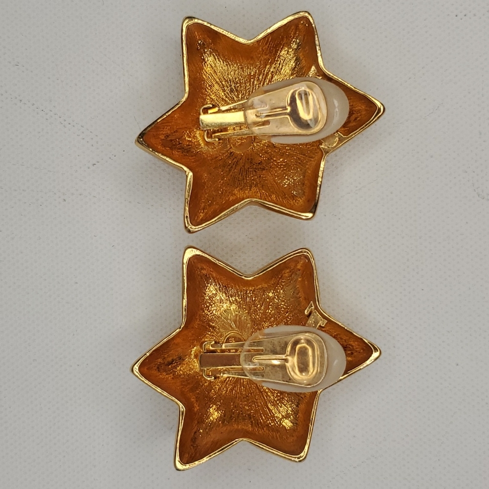 Les Bernard Vogue Celestial Large Designer gold Star earrings - Picture 3 of 8